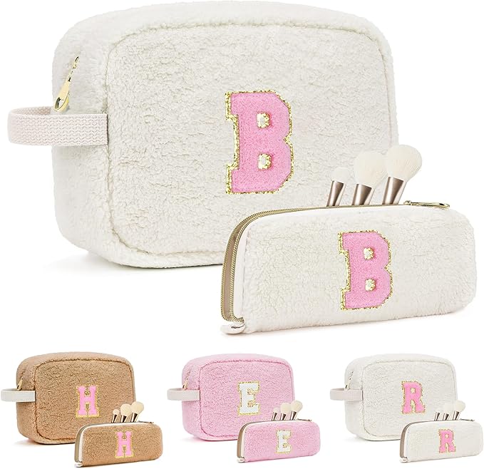for Christmas Day Gifts, Travel Makeup Bag for Women, Initial Make Up Bag Set for 6 7 8 9 10 11 12 13 Years Old Kids Tween Girls, Large Cosmetic Skincare Bags for Birthday Gifts, White B