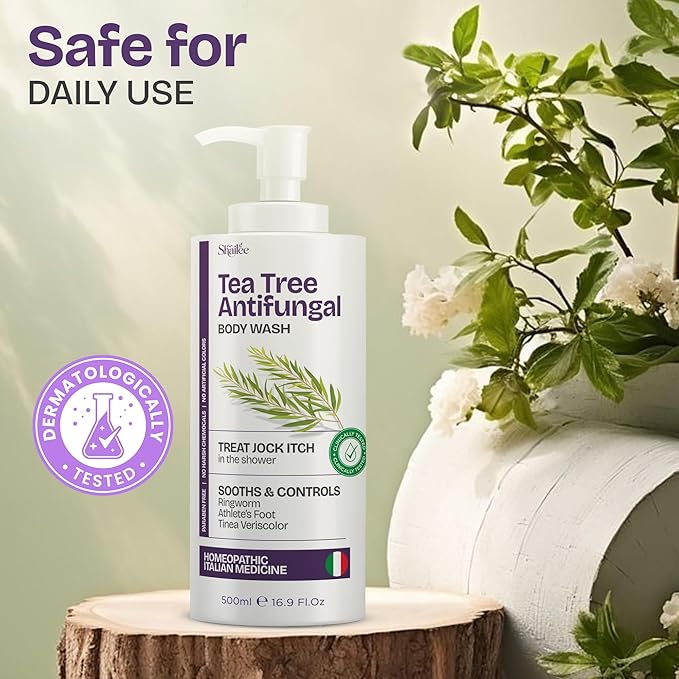 Antifungal Tea Tree Body Wash - Antibacterial Soap for Jock Itch, Eczema, Back Acne, Ringworm Treatment for Humans | Antibacterial Body Soap For Men & Women with 1% Tolnaftate & Tea Tree Oil - 16.9 oz