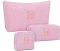 MONSTINA Personalized Initial Makeup Bagfor Women,Make Up Case for Girlfriend Bridesmaid Wife,Birthday Gift for Her Cute Toiletry Bag,3PCS,Pink B
