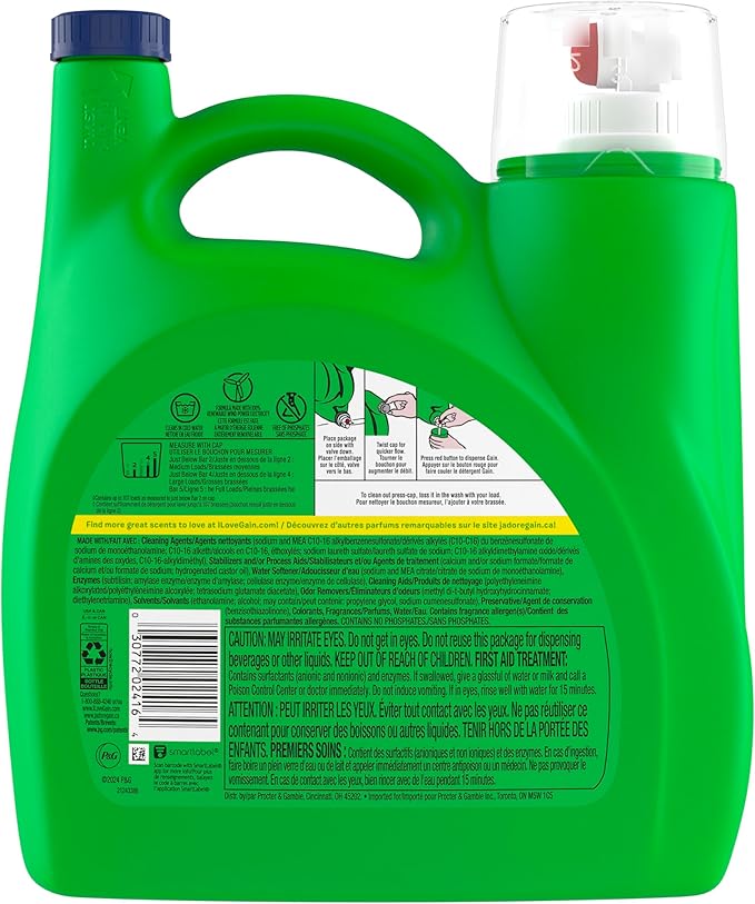 Gain + Odor Defense Liquid Laundry Detergent, Super Fresh Blast Scent, 107 Loads, HE Compatible