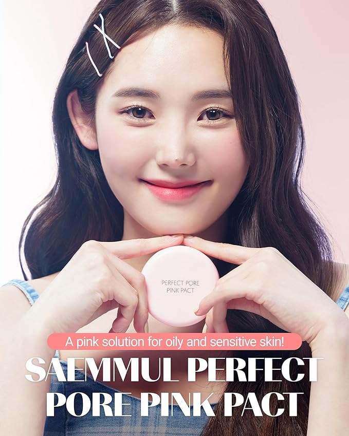 THESAEM Saemmul Perfect Pore Pink Pact - Makeup Finishing Pressed Powder for Sebum Control and Pore Minimization, Soothes Sensitive Skin with Calamine, Setting Powder, Clumps Free 12g. 2 Pack