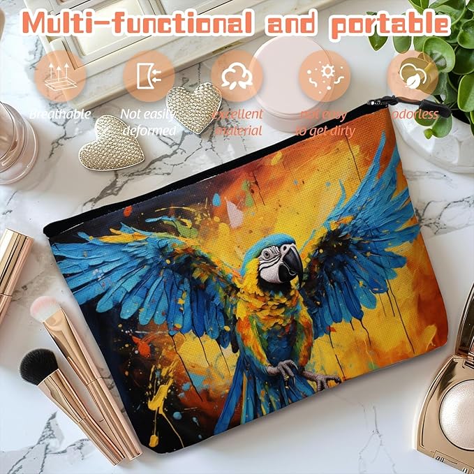 Cosmetic Bags Travel Makeup Toilet Case Waterproof Pouch for Women Girls 6.7X9.45inches - Dynamic Macaw With Spread Wings in A Splashed Background