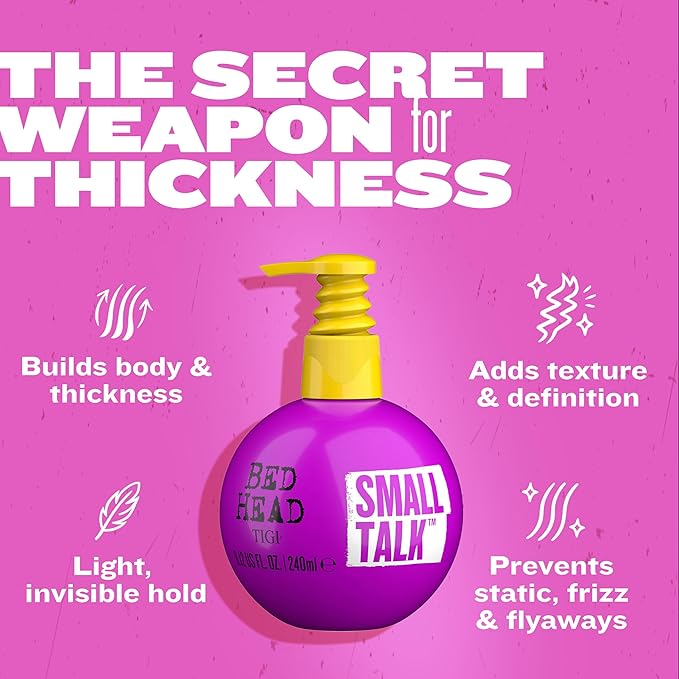 Bead Head by TIGI Small Talk MINI 3-in-1 Hair Thickening Cream - Use for Voluminous Hair - For Fine, Thin & Flat Hair - Use on Damp Hair - Premium Hair Thickening Products - 8 oz (3 Pack)