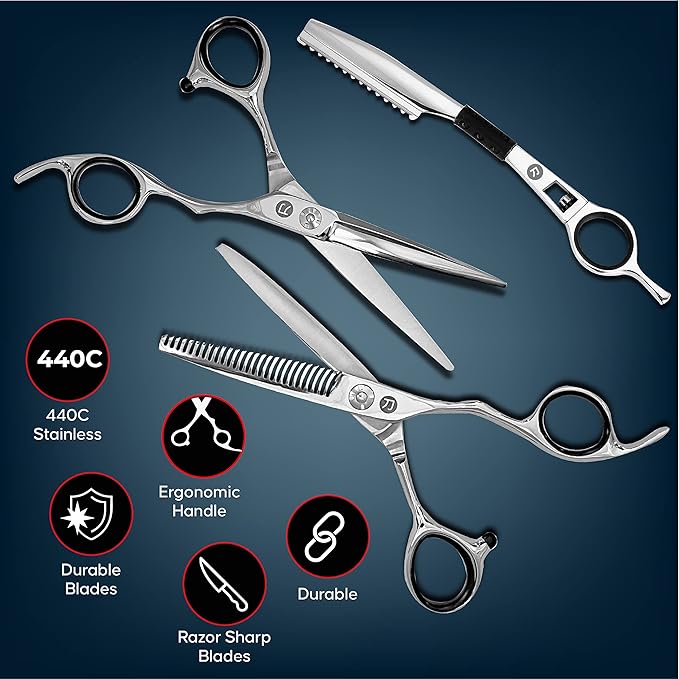 Saki Ha Professional Hair Shears Set 7.0 Inch - Includes Hair Scissors, Thinning Shears and Razor - Handmade from Japanese Steel