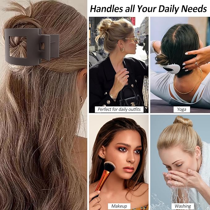 Velscrun Flat Hair Clips for Women Girls, Coffee Color Lay Flat Claw Clips, Strong Hold Large Hair Clip for Thick Hair, French Duck Billed Hair Jaw Claw Clip, Non Slip Grip for Daily Styling