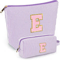mibasies 2 PCS Initial Makeup Bags for Women: - Birthday Gifts for Teen Girls 11 12 13 14 15 16 Years Old - Preppy Trendy Stuff - Cosmetic Bag for Travel Toiletry - Purple E
