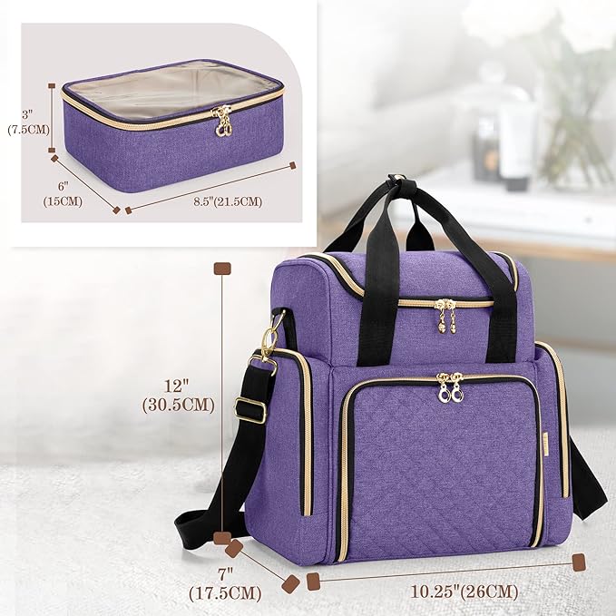 LUXJA Travel Makeup Bag with 2 Removable Cases, Cosmetic Bag with Multiple Storage Sections (Patent Pending), Purple