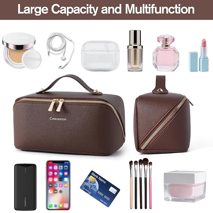 Makeup Bag, Travel Toiletry Bag for Women, Large Capacity Waterproof Crocodile Pattern PU Leather Cosmetic Bags Make Up Organizer Bags with Headband and Wristband Set (White)