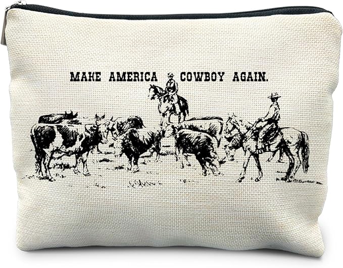 Western Makeup Bag, Western Gifts for Women, Cowgirl Gifts, Country Girl Gifts, Make America Cowboy Again Vintage Cosmetic Bags Toiletry Bag for Women