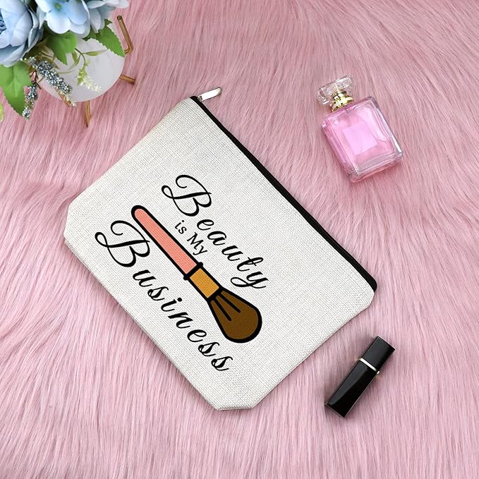 Sfodiary Beauty Themed Makeup Bag Funny Cosmetologist Graduation Gifts for Women Makeup Artist Enthusiasts Lovers Travel Cosmetic Pouch