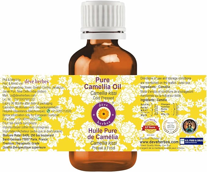 Greenwood Essential Pure Camellia Oil (Camellia kissi) Cold Pressed (Pack of Two) 100ml X 2 (6.76 oz)