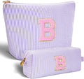 Bridesmaid Gifts Wedding Day - Bridal Shower Gifts,Maid of Honor Gifts,Initials Makeup Bag Set Cosmetic Bag - Lavender,B