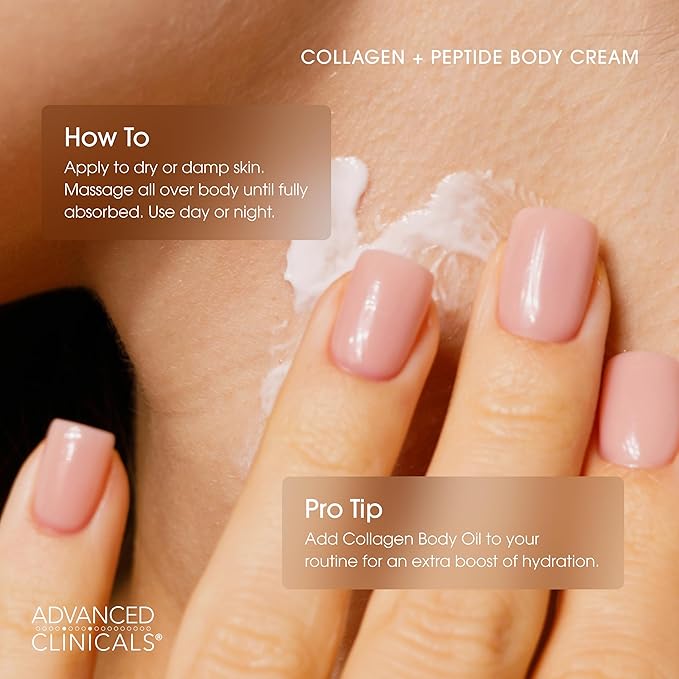 Advanced Clinicals Collagen Peptides Body Lotion & Face Moisturizer | Peptide Infused Collagen Lotion For Women & Men Helps Improve Look Of Crepey Skin, Wrinkles, & Uneven Dry Skin Texture, 16 Ounce