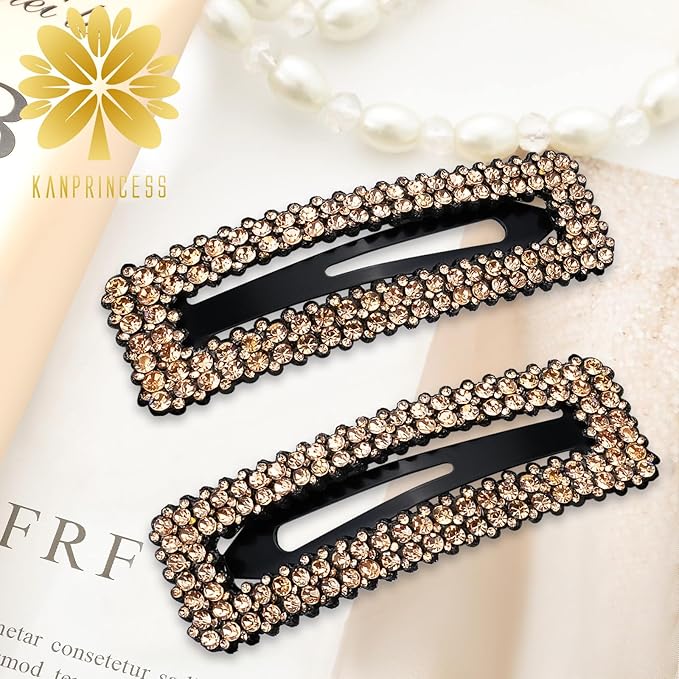 Rhinestone and Crystal Hair Clips 2-Pack, Sparkly Barrettes & Elegant Bling Accessories for Women & Girls(Set8)