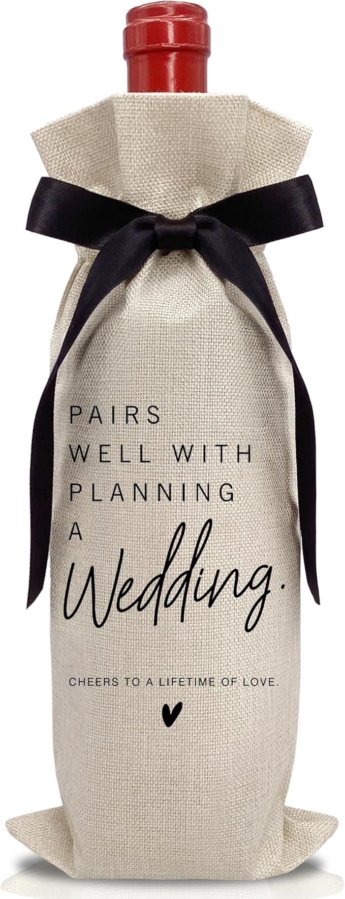 RYIGYWE 1 PCS Black Bow Ribbon Ideas Engagement Gift Wine Bag - Bride to Be Gifts for Bridesmaids Bride Groom Couples Her Him Officiant Gift for Getting Married Engagement Bridal Shower - A47