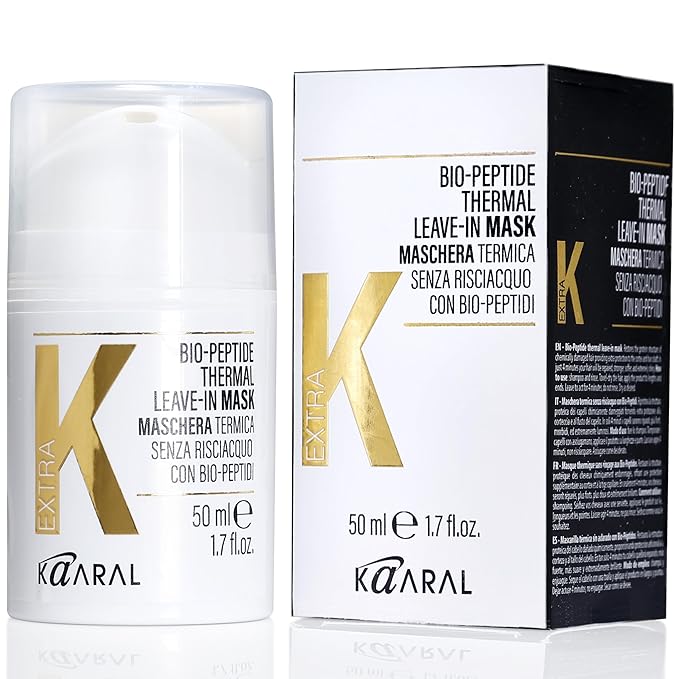Kaaral Bio-Peptide Thermal Leave-In Hair Mask - Intensive Moisture & Heat Protection for Dry Damaged Hair - Strengthening Hydrating Repair with Collagen & Restores Shine - 50ml