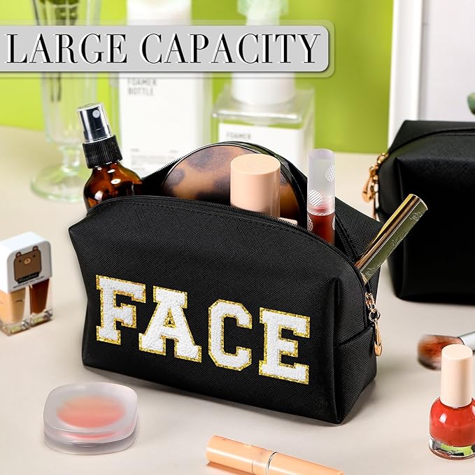 Sanwuta 9 Pcs Makeup Bags Bulk PU Double Zippers Cosmetic Bag Makeup Toiletry Christmas Small Pouch Portable Travel Organizers Case for Women Bridesmaid Party End of The Year(Black)