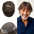Toupee for Men French Lace Center Hairpieces Human Hair Replacement Systems Lace & Thin Skin Hair Piece Mens Toupee Hair Units for Man 8"X10" #320 3# DARK BROWN WITH 20% SYNTHETIC GREY