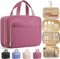HOTOR Travel Toiletry Bag for Women & Men, Waterproof Makeup Bag with Hanging Hook and Multiple Pockets, Cosmetic Bags for Women, Travel Essentials, 11.2'' x 3.2'' x 8.9'', Rosewood-Pink