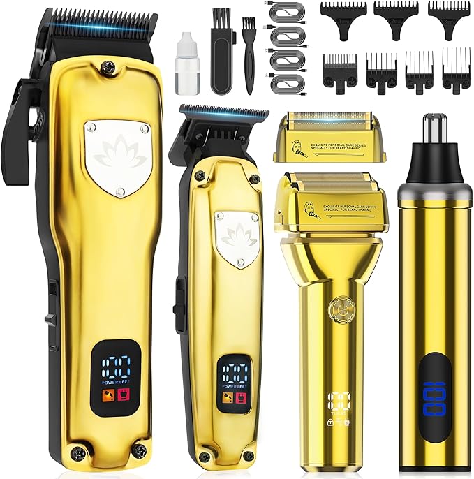 Karrte Professional Hair Clippers and Trimmer Set for Men, T-Shaper Trimmer & Foil Shaver, Nose & Ear Hair Trimmer, Cordless Clippers and Grooming Set, Hair Cutting Kit
