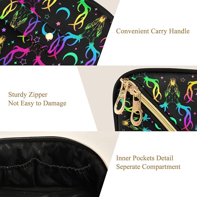 Makeup Organizer Bag, Bright Deer Skulls Travel Makeup Bags Makeup Vanity Case Large Capacity Rhombus Cosmetic Toiletry Bag for Girl Women Ladies