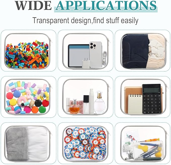 Sanwuta 6 Pcs Clear Hard Zipper Case Hard Plastic Zipper Pouches Makeup Bag Pencil Pouches Transparent Cases for Snacks Plastic Storage Organizer Box for Travel(Gray,9.84 x 7.87 x 2 Inch)