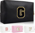 Iqimott Personalized Initial Letter Patch Makeup Bag Preppy Portable Chenille Letter Cosmetic Bag Zipper PU Leather Waterproof Travel Toiletry Bag Monogram Make Up Pouch Women Girls(Letter G)