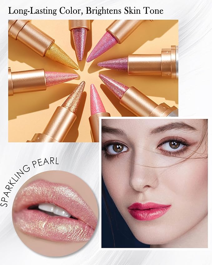 Red Glitter Lipstick Lip Liner,Shimmer Metallic Matte Long-Lasting Waterproof Non-stick Lip Stain Tint,High Pigmented Lip Gloss Full Coverage lipcolor Pen,Christmas Makeup Gift for Women-06