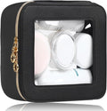Small Clear Makeup Bag for Purse, Cute Mini Clear Cosmetic Bag Case Organizer, TSA Approved Square Small Makeup Case Pouch with Zipper, Car Travel Purse Essentials for Women (Black,S)