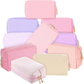 Sanwuta 9 Pcs Makeup Bags Bulk PU Double Zippers Cosmetic Bag Makeup Toiletry Christmas Small Pouch Portable Travel Organizers Case for Women Bridesmaid Party End of The Year(Pink Purple Series)