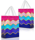 Nush Nush Gradient Gift Bags Medium Size – Set of 12 Reusable Gift Bags With Handles and Shiny Wave Pattern - Perfect As Goodie Bag for Birthday Party Favors, Kids, Holidays, Thanksgiving - 8x4x10