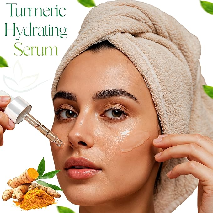 Turmeric Brightening Serum for Face with Hyaluronic Acid, Aloe Vera, Vitamin C & E – Brightening, Hydrating & Dark Spot Facial Serum – Leaves Skin Soft, Smooth / 1.69 fl oz