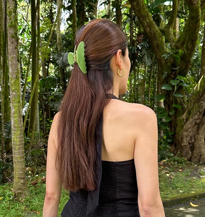 Premium Durable Acetate Hair Accessories - Large No-Slip 4 Inch Claw Clips for Women's Thick Hair (Green)