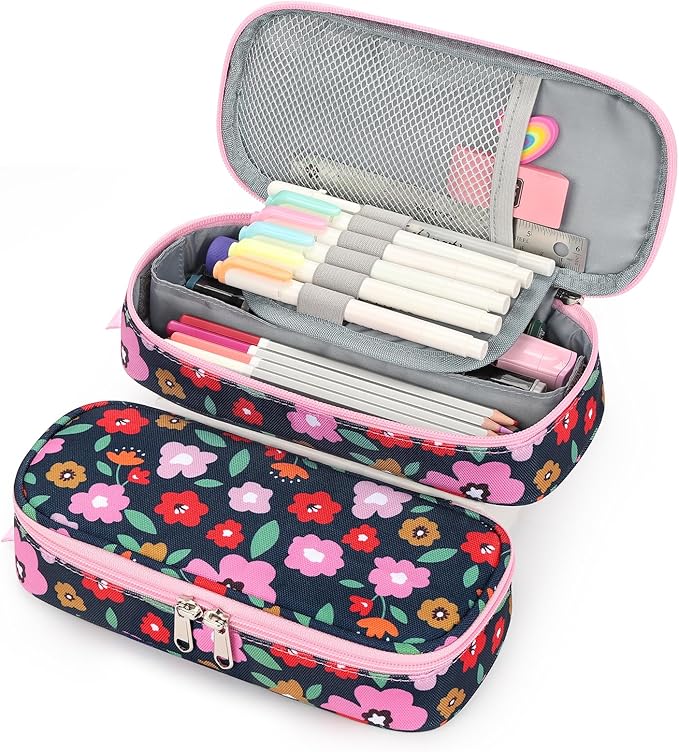 mibasies Girls Pencil Case for Kids, Multi-Slot Pencil Pouch, Pulan Flower