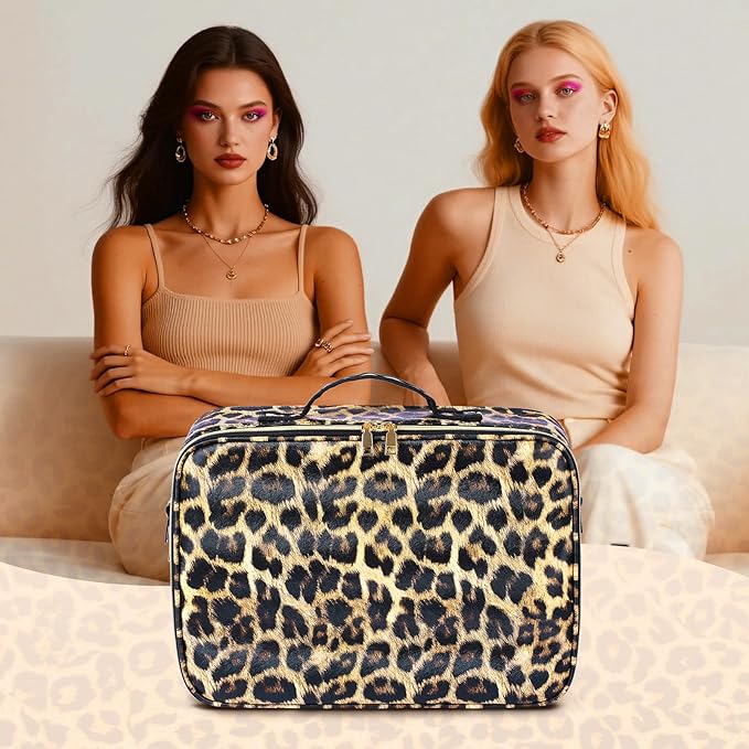 15''X11'' Makeup Bag with Removeable Lighted Mirror, Travel Makeup Case with 3 Color Lights Dimmable Brightness, Large Capacity Cosmetic Organizer Case with Detachable Dividers & Shoulder Strap