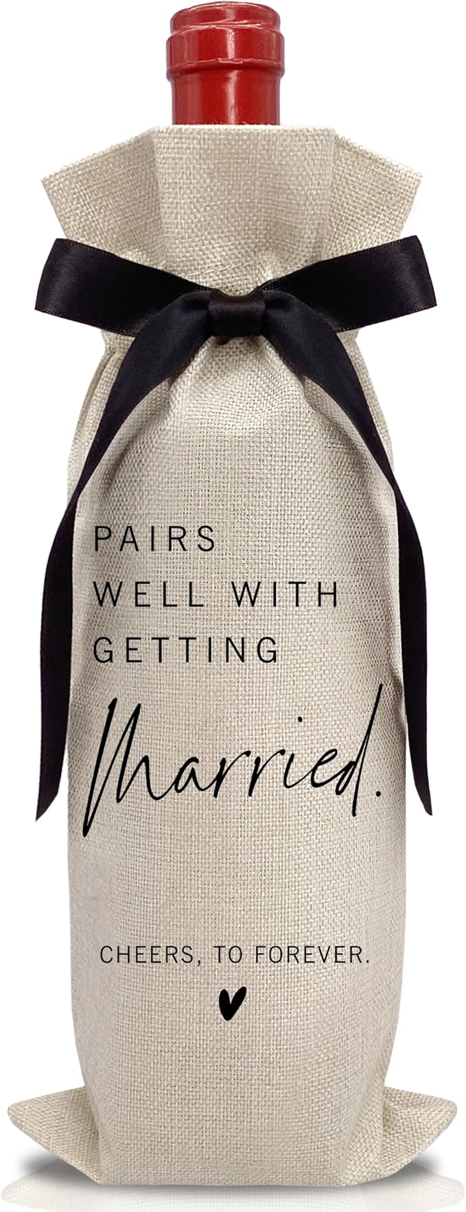 RYIGYWE 1 PCS Black Bow Ribbon Ideas Engagement Gift Wine Bag - Bride to Be Gifts for Bridesmaids Bride Groom Couples Her Him Officiant Gift for Getting Married Engagement Bridal Shower - A46