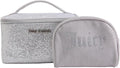 Juicy Couture Silver Makeup Bag Cosmetics Organizer Travel Essentials Train Case Coin Purse Glitter Rhinestone Velour