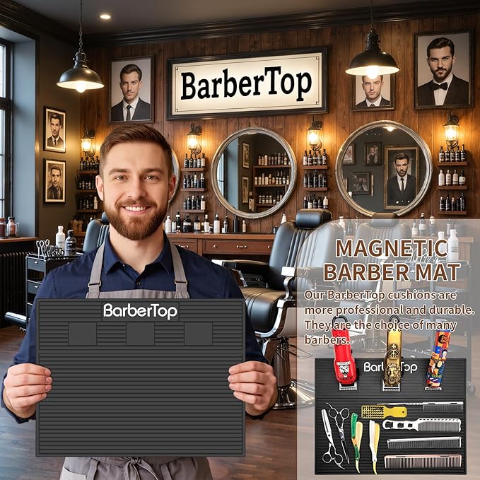 Barber Organizer Mat, Magnetic Barber Mat with 3 Magnetic Slots Anti-Slip Barber Mats for Clippers, Barbershop Salon Mat Station, Barber Table Matt, Barber Scissors Tool Organizer for Hairstylist