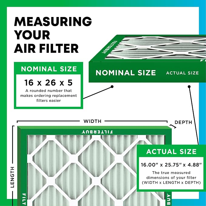 Filterbuy 16x26x5 Air Filter MERV 8 Essential Dust & Allergy Defense, Pleated - Image 2