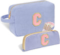 Personalized Initial Makeup Bag Trendy Stuff Corduroy Cosmetic Bag Travel Toiletry Bag, Christmas/Thanksgiving/Halloween Gifts Makeup Organizer Case for Women Girls Mom Girlfriend Wife - Blue