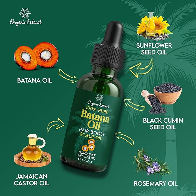 Batana Oil for Hair & Scalp – 2 fl oz / 60ml – Deep Hydration & Frizz Control – Pure & Natural Moisturizing – Lightweight, Nourishing Oil for All Hair Types – For Men & Women