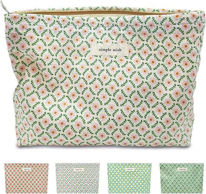 STARDW Aesthetic Floral Makeup Bag Cute Small Cosmetic Bags for Women Girls, Travel Toiletry Bag Large Capacity Zipper Makeup Pouch, Purse Organizer Pouches