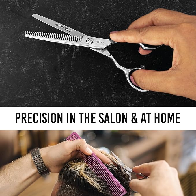 Ronin Hair Cutting Shears Set by Tokko Katana, Professional Scissor Kit, 6.5" Sharp Stainless Steel Regular & Thinning Haircut, Grooming Scissors for Barber, Hairdresser, Salon Professional, & DIY