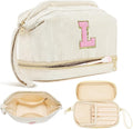 Makeup Bag for Girls Gift, Personalized Christmas Gifts Initial Women Makeup Bag for Travel, Double Layer Cosmetic Bag with Brush Organizer Preppy Make up Bag for Teen Girl Trendy - L