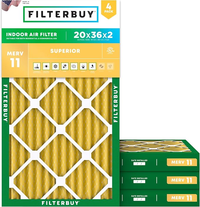 Filterbuy 20x36x2 Air Filter MERV 11 Superior Pet & Allergy Defense, by Filterbuy