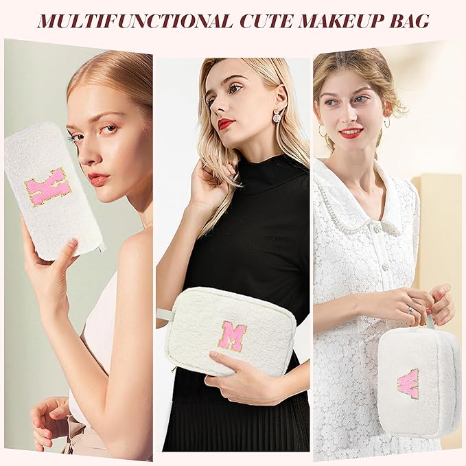 for Christmas Day Gifts, Travel Makeup Bag for Women, Initial Make Up Bag Set for 6 7 8 9 10 11 12 13 Years Old Kids Tween Girls, Large Cosmetic Skincare Bags for Birthday Gifts, White Q