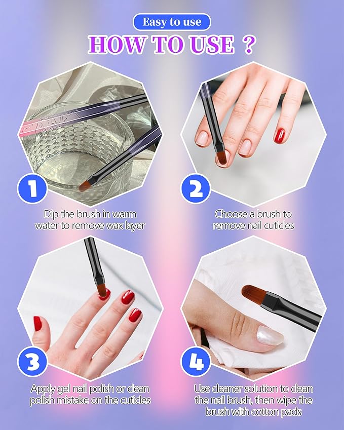 for OPI Nail Polish Remover Brush, 3PCS Nail Art Clean Up Brushes, Round/Angled/flat Acetone Resistant Gel Nails Art Designs and Tidying Up Polish Mishaps on Cuticles
