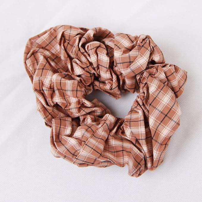 Headband and Scrunchie Set for Women 2Pack Hair Ties for Girls Elastics Bands Ponytail Holder Hair Accessories Coffee Lattice
