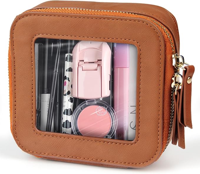 Small Clear Makeup Bag Travel Cosmetic Case, Portable Make Up Organizer Traveling Compact Car Bag for Essentials Transparent Toiletry Bag with Zipper