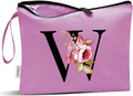Vavabox A-Z Personalized Makeup Bag, Birthday Gifts for Women Mom, Gifts for Best Friend, Bride Bridesmaid Cosmetic bag (W, Purple)